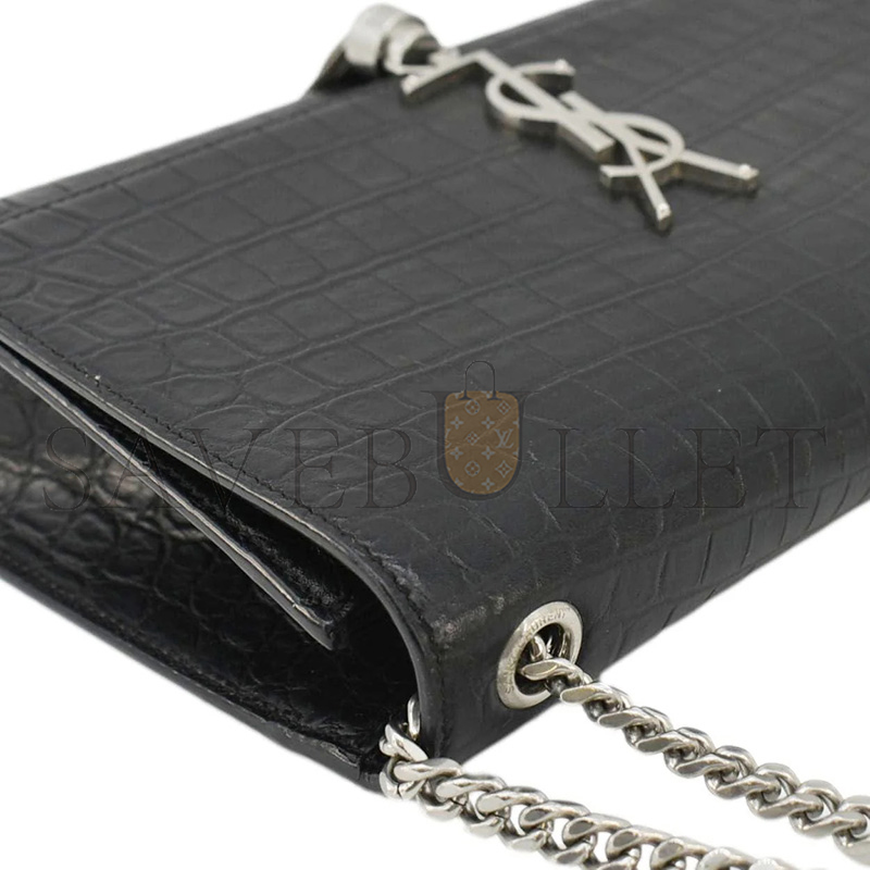 YSL KATE SMALL CHAIN BAG WITH TASSEL IN CROCODILE-EMBOSSED LEATHER 354119500426 (24*14.5*5.5cm)